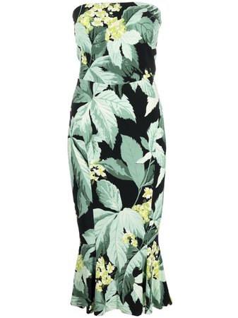 Norma Kamali leaf-print Strapless Fishtail Dress - Farfetch