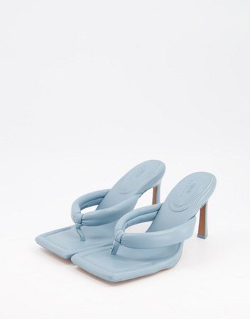 ASOS DESIGN Haven padded toe thong heeled sandals in blue | ASOS