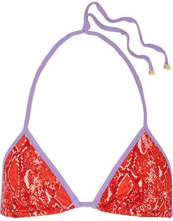Moss Snake-print Triangle Bikini Top - Red