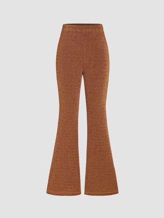Solid Knitted Flared Trousers - Cider