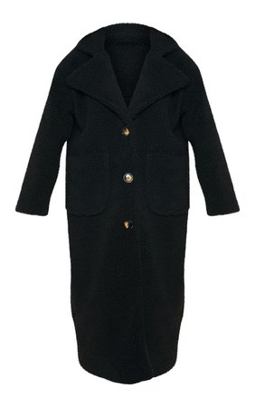Black Maxi Borg Coat | Coats & Jackets | PrettyLittleThing