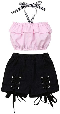 Amazon.com: Toddler Girls Summer Short Set Halter Ruffle Top+Tassel Pineapple Pants Summer Clothes Outfit: Clothing
