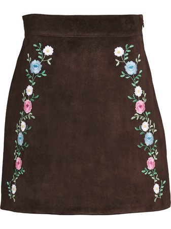 Miu Miu floral embroidered suede skirt brown MPD6011WDM - Farfetch