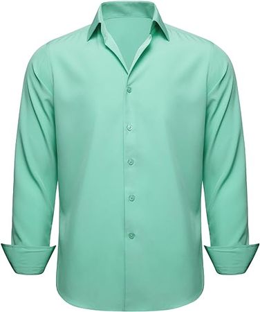 Stretch Wrinkle-Free Dress Shirts Solid Long Sleeve Button Up Tuxedo/Casual Shirt Christmas Mint Green
