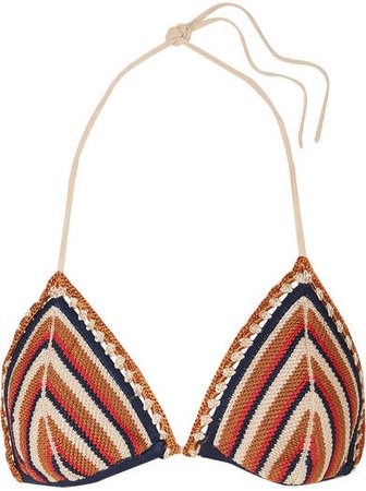 Re/done The Billy Striped Crochet-knit Triangle Bikini Top - Brown