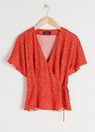 Printed Wrap Blouse - Red Dot Print - Blouses - & Other Stories