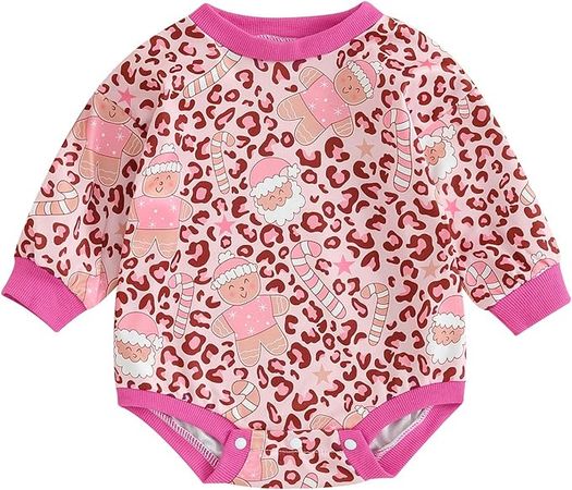 Amazon.com: FIOMVA Baby Girl Christmas Outfit Newborn Santa Print Sweatshirt Bubble Romper Fall Winter Infant Cute Onesie Clothes (M Santa Christmas Tree Pink, 3-6 Months): Clothing, Shoes & Jewelry