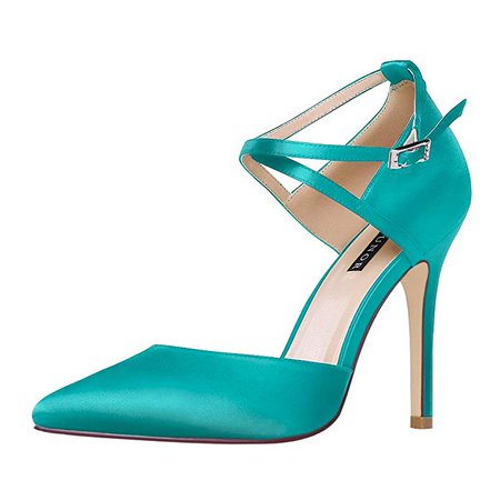 Amazon.com | ERIJUNOR E2264 Women High Heel Ankle Strap Satin Dress Pumps Evening Prom Wedding Shoes Teal 8 | Pumps