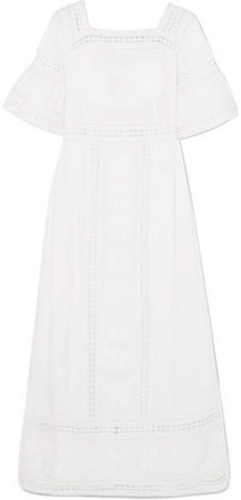 Talitha - Sarafina Lace-paneled Embroidered Cotton-voile Midi Dress - White
