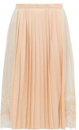 Lace Trimmed Chiffon And Pleated Satin Midi Skirt - Womens - Light Pink