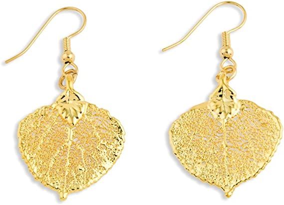Amazon.com: 24K Gold Dipped Aspen Leaf Dangle Earrings: Clothing, Shoes & Jewelry