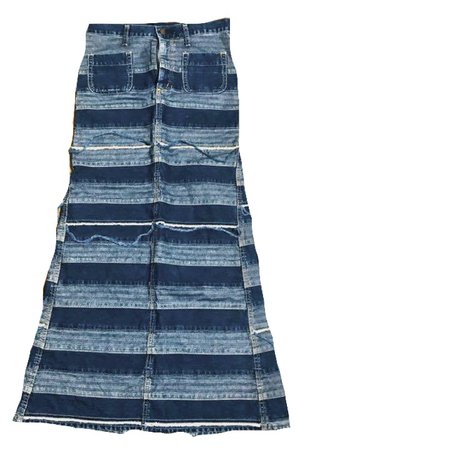 hysteric glamour patchwork fringe denim maxi skirt