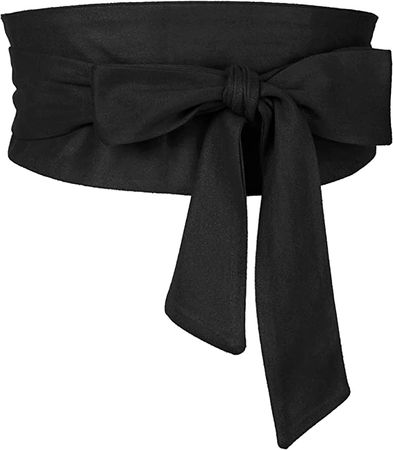 Elerevyo Women Solid Obi Belt, Bowknot Self Tie Wrap Wide Sash Waistband Belt for Dress 56-82cm/22.05-32.28" Black at Amazon Women’s Clothing store