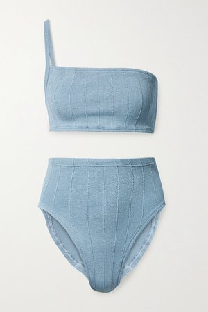 Blue + NET SUSTAIN Nile Maxime one-shoulder ribbed bikini | Hunza G | NET-A-PORTER