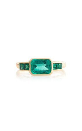 Five Emeralds 18k Yellow Gold Ring By Yi Collection | Moda Operandi