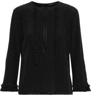 Bow-embellished Pintucked Silk Crepe De Chine Blouse