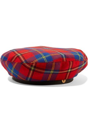 Versace | Leather-trimmed checked wool beret | NET-A-PORTER.COM
