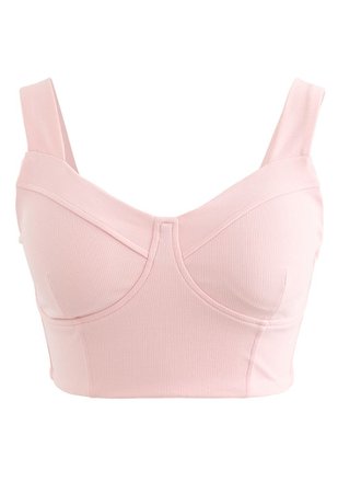 Seamed Low-Impact Cami Sports Bra in Nude Pink - Retro, Indie and Unique Fashion