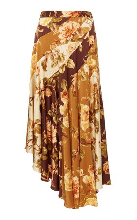 Zimmermann Resistance Asymmetric Floral-Print Silk-Blend Skirt Size: 0