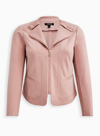 Zip Front Moto Jacket - Ponte Pink