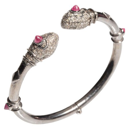 Diamond and Ruby Snake Bracelet For Sale at 1stDibs