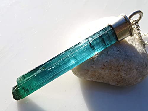 Amazon.com: blue tourmaline pendant, large tourmaline crystal pendant, blue crystal necklace, raw crystal pendant, mens crystal pendant for women: Handmade