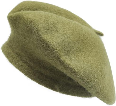 Wool French Beret Hat Solid Color Moss/Olive green