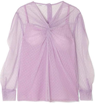 Pushbutton - Ruched Point D'esprit Cotton And Silk-blend Tulle Blouse - Pink