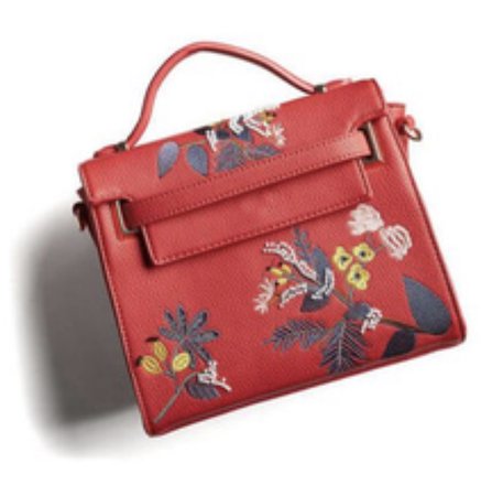 floral red leather satchel bag