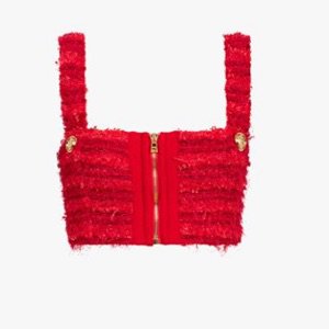 BALMAIN - Red tweed sports bra crop top $1,195.00