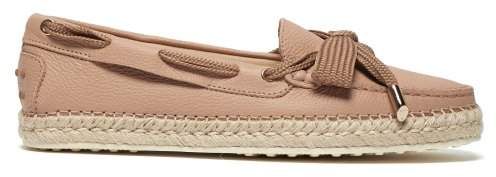 Rope Bow Leather Espadrille - Womens - Light Pink