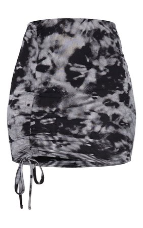 Black Tie Dye Rib Ruched Detail Mini Skirt | PrettyLittleThing USA