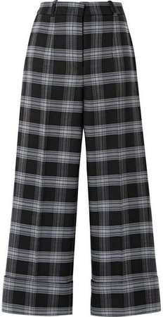 Cropped Checked Wool-blend Straight-leg Pants - Dark gray