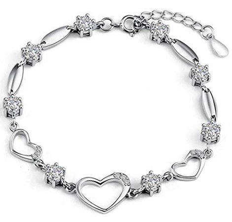 Amazon.com: Sterling Silver Bracelet Women Heart Hand Chain Authentic Crystal Link Bracelets: Jewelry