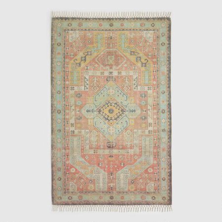Peach and Green Persian Style Mojave Indoor Outdoor Rug | World Market