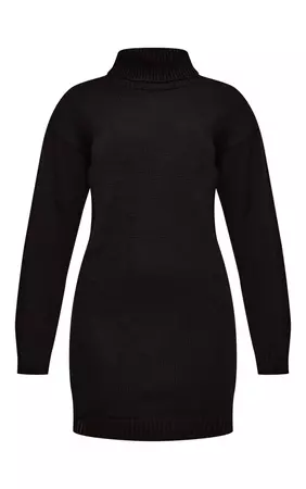Black Basic Roll Neck Knit Jumper Dress | PrettyLittleThing USA