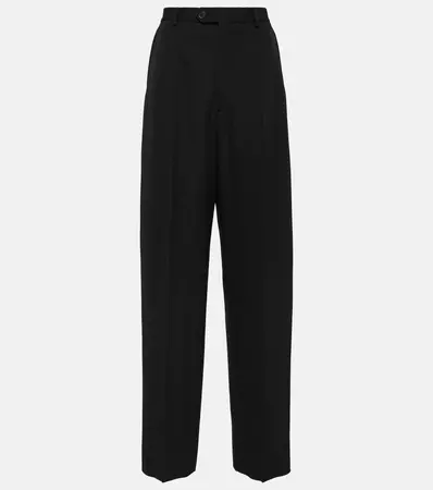 Mid Rise Wool Wide Leg Pants in Black - Balenciaga | Mytheresa