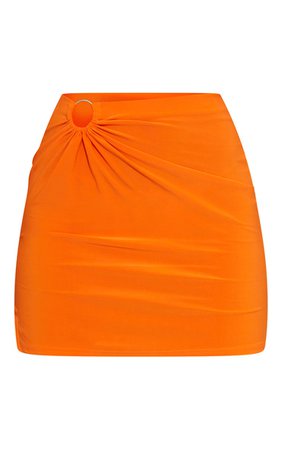 Bright Orange Ring Detail Split Hem Mini Skirt | PrettyLittleThing