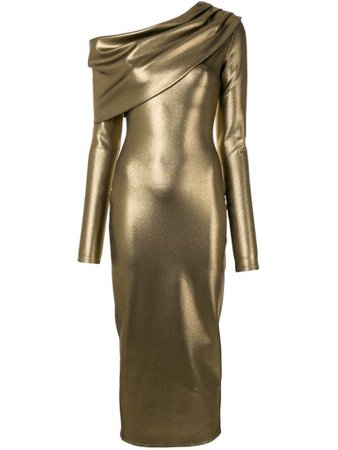 LAPOINTE metallic-effect Cowl Neck Dress - Farfetch