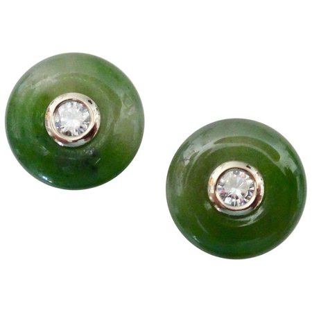 Michael Kneebone Green Jadeite and White Diamond Stud Earrings