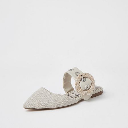 Cream buckle detail pointed toe shoe | River Island