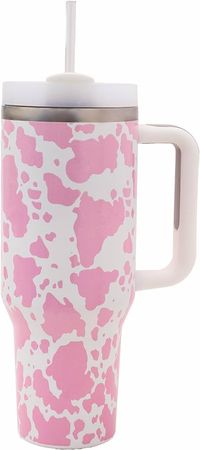 Amazon.com: Modern Joy 40oz Cow Print Stainless Steel Tumbler With Lid, Handle, Straw, Double Vacuum, Insulated, BPA Free, Pink Cow Print Cupholder Friendly Travel Coffee Mug Cup, Gift, Hot, Cold, Iced Beverages : Home & Kitchen