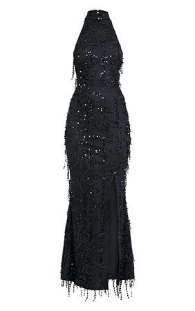 Maya Black Sequin Fishtail Maxi Dress | PrettyLittleThing USA