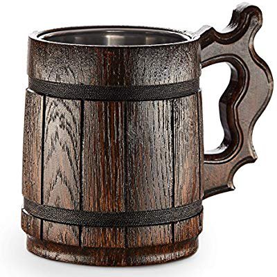 Wooden Beer Mug -Handmade Oak Tankard - Amazing Craftsmanship and Quality Materials - Lined With Metal - Large And Heavy Duty - Sturdy - Long Lasting: Amazon.co.uk: Kitchen & Home