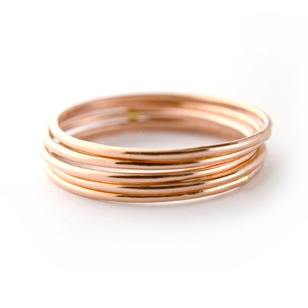 Rose Gold Skinny Ring Set of 5 Ring Threads Stackable Midi | Etsy