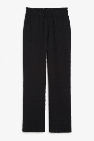 Seersucker trousers - Black - Trousers - Monki WW