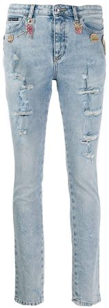 rhinestone charm distressed skinny jeans