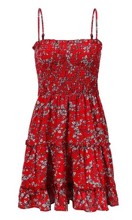 red floral dress