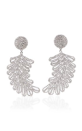 Crystal And Brass Feather Clip Earrings by Alessandra Rich | Moda Operandi