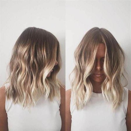 summer sun-kissed hairstyle, shoulder length hair parted in the middle, with loose wave… | Short hair balayage, Brown hair with blonde highlights, Thick hair styles